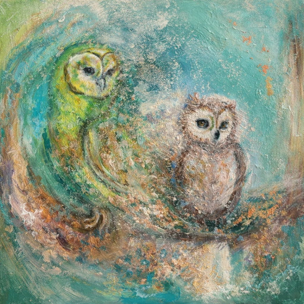 den grønne ugle med ungen